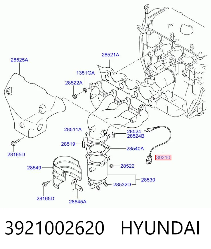 3921002620 Hyundai/Kia Sonda lambda, sensor de oxigênio até o catalisador