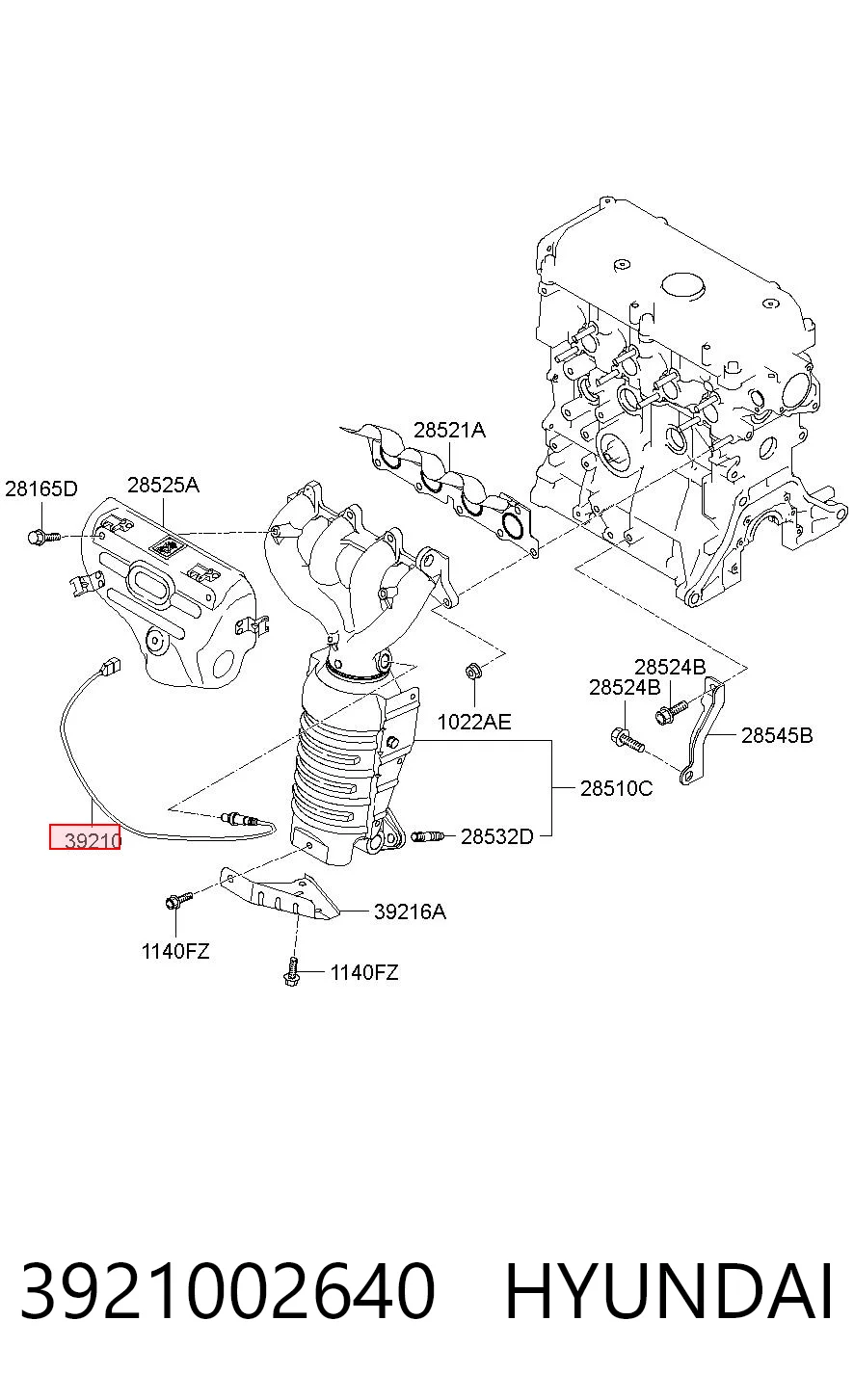 3921002640 Hyundai/Kia Sonda lambda, sensor de oxigênio até o catalisador