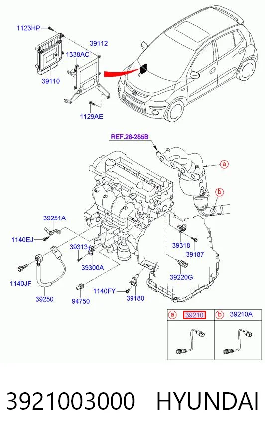 3921003000 Hyundai/Kia Sonda lambda, sensor de oxigênio até o catalisador