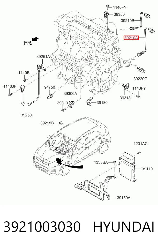 3921003030 Hyundai/Kia Sonda lambda, sensor de oxigênio depois de catalisador