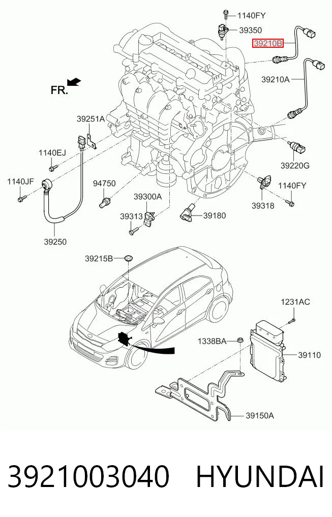 3921003040 Hyundai/Kia Sonda lambda, sensor de oxigênio até o catalisador