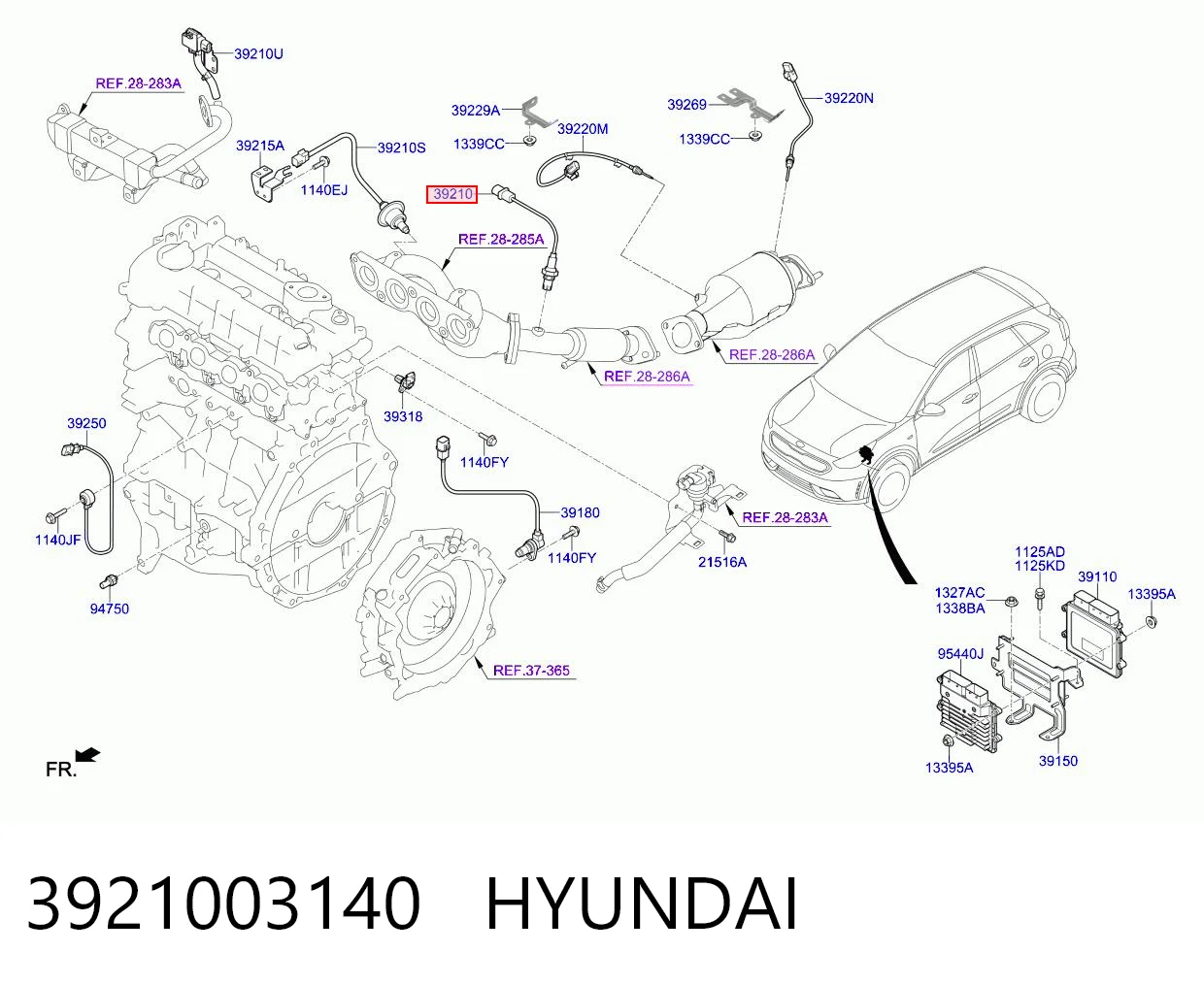 3921003140 Hyundai/Kia Sonda lambda, sensor de oxigênio depois de catalisador