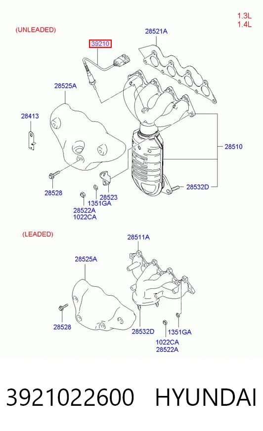 3921022600 Hyundai/Kia Sonda lambda, sensor de oxigênio