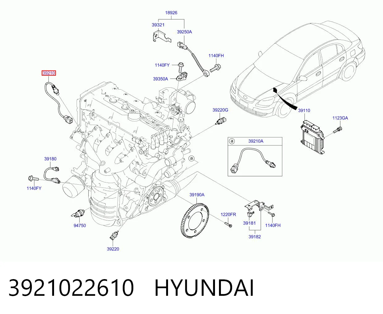 3921022610 Hyundai/Kia Sonda lambda, sensor de oxigênio