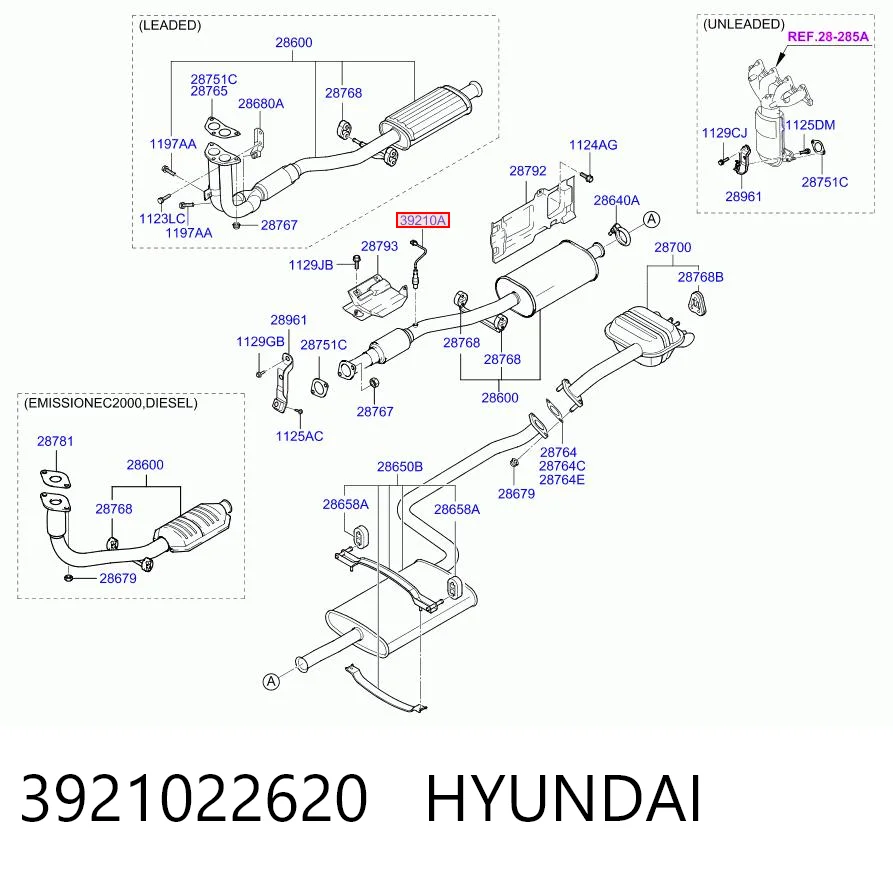 3921022620 Hyundai/Kia Sonda lambda, sensor de oxigênio depois de catalisador