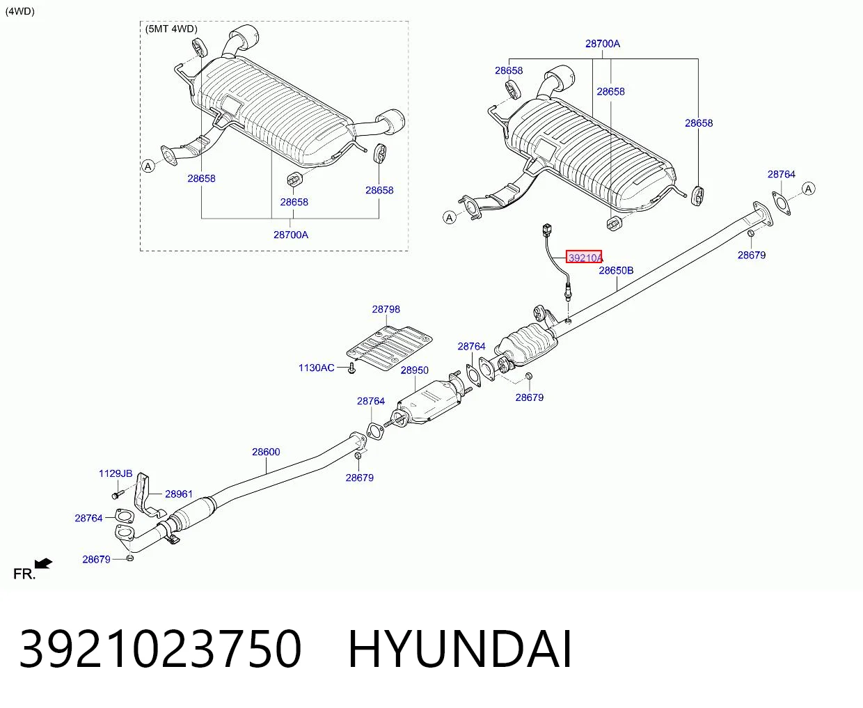 3921023750 Hyundai/Kia Sonda lambda, sensor de oxigênio depois de catalisador
