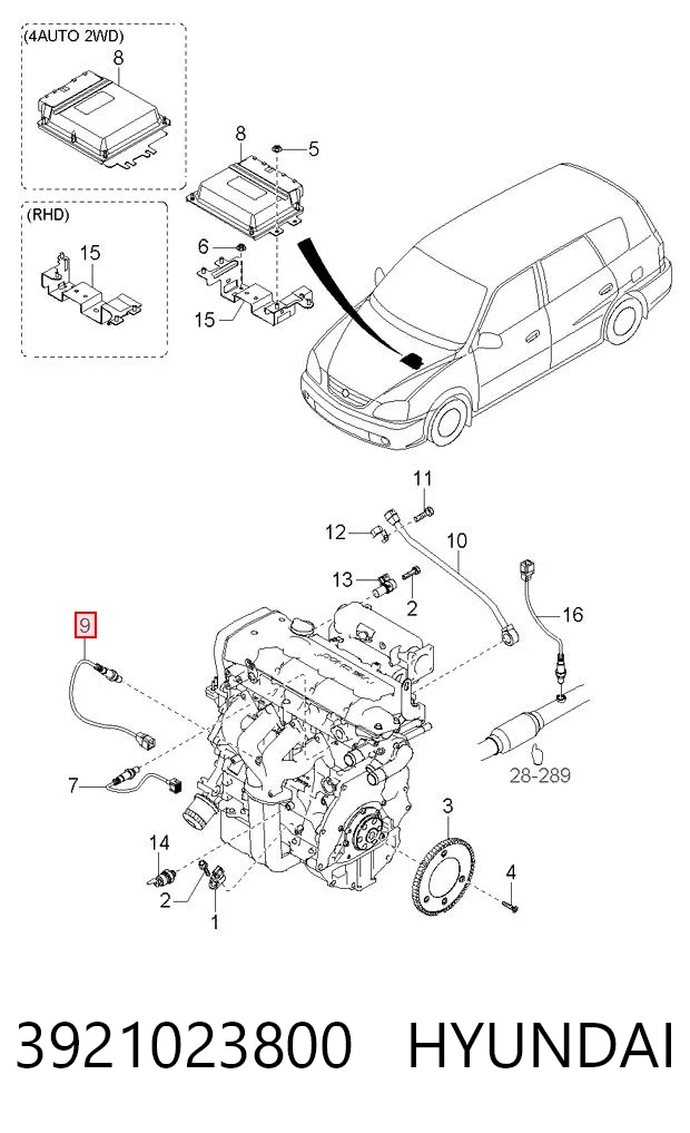 3921023800 Hyundai/Kia Sonda lambda, sensor de oxigênio
