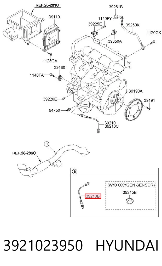 3921023950 Hyundai/Kia Sonda lambda, sensor de oxigênio depois de catalisador