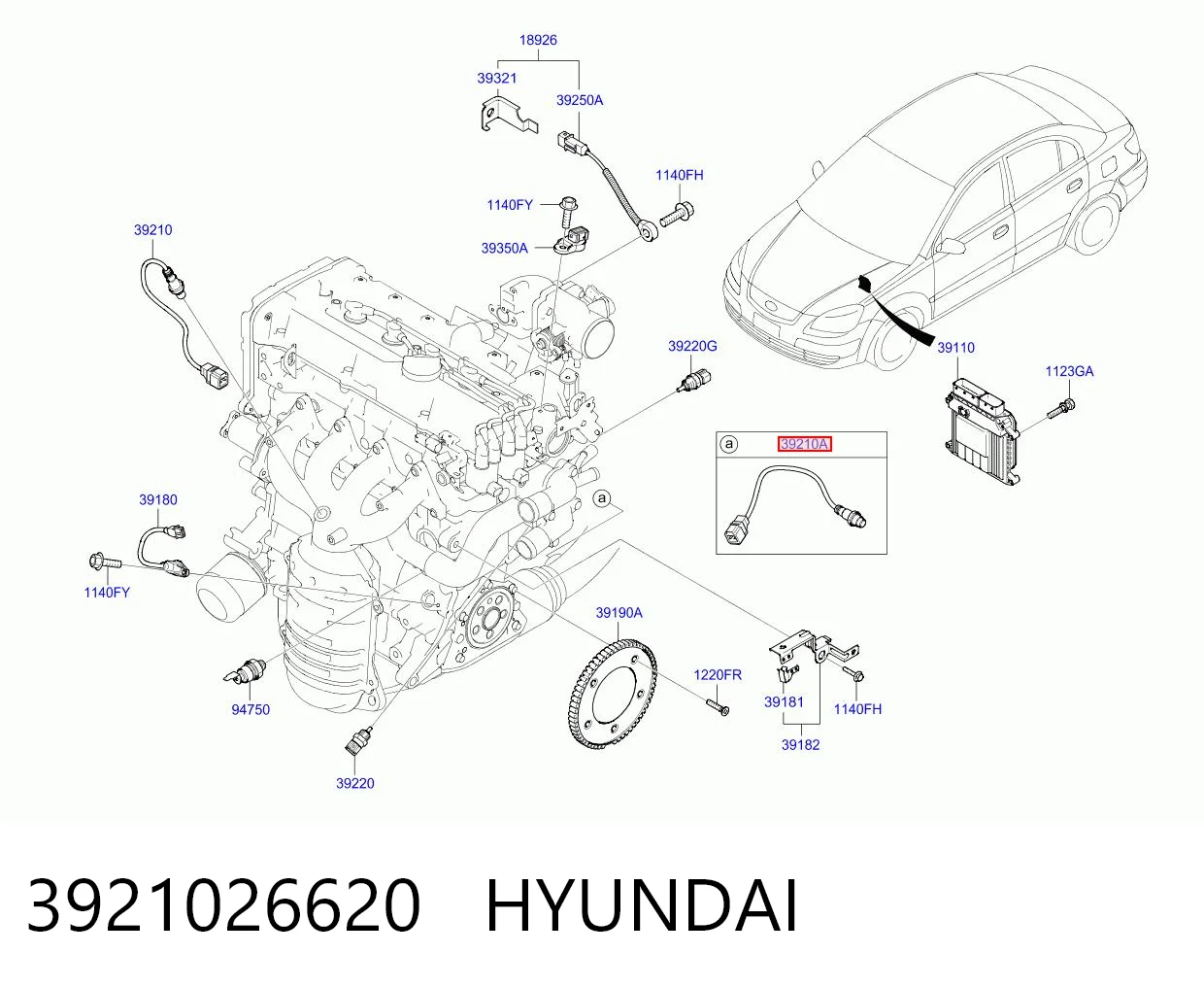 3921026620 Hyundai/Kia Sonda lambda, sensor de oxigênio depois de catalisador