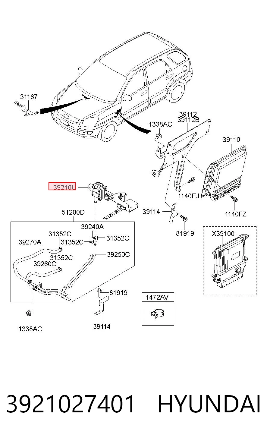 3921027401 Hyundai/Kia Sensor de pressão dos gases de escape