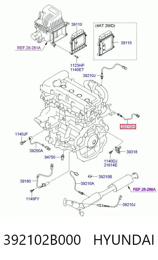 392102B000 Hyundai/Kia Sonda lambda, sensor de oxigênio até o catalisador