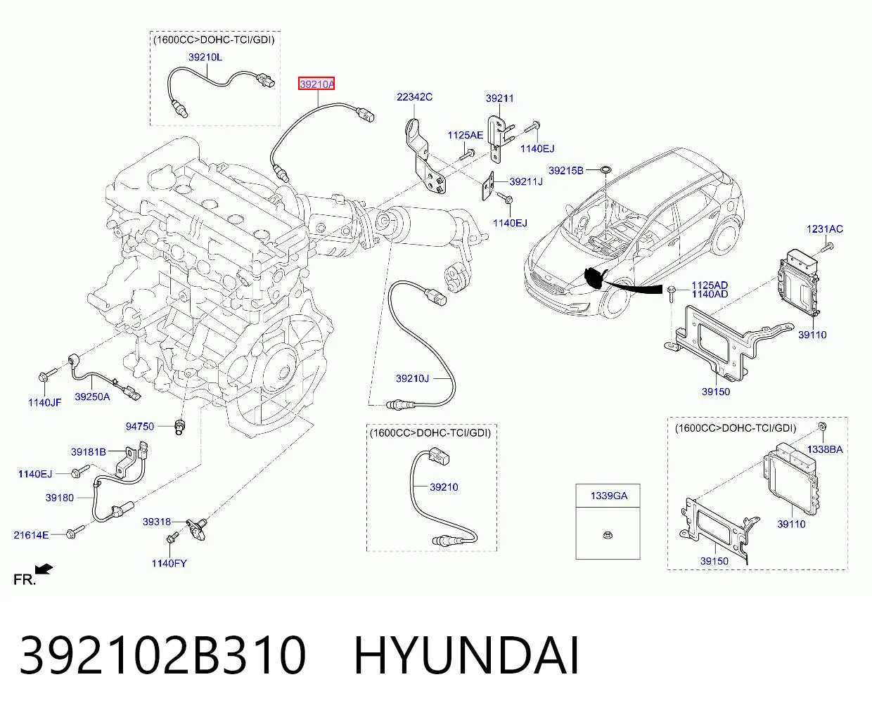 392102B310 Hyundai/Kia Sonda lambda, sensor de oxigênio