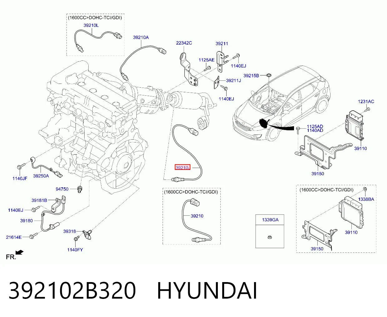 392102B320 Hyundai/Kia Sonda lambda, sensor de oxigênio depois de catalisador