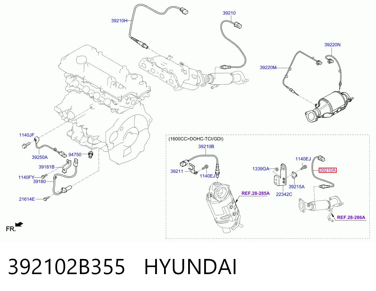 392102B355 Hyundai/Kia Sonda lambda, sensor de oxigênio