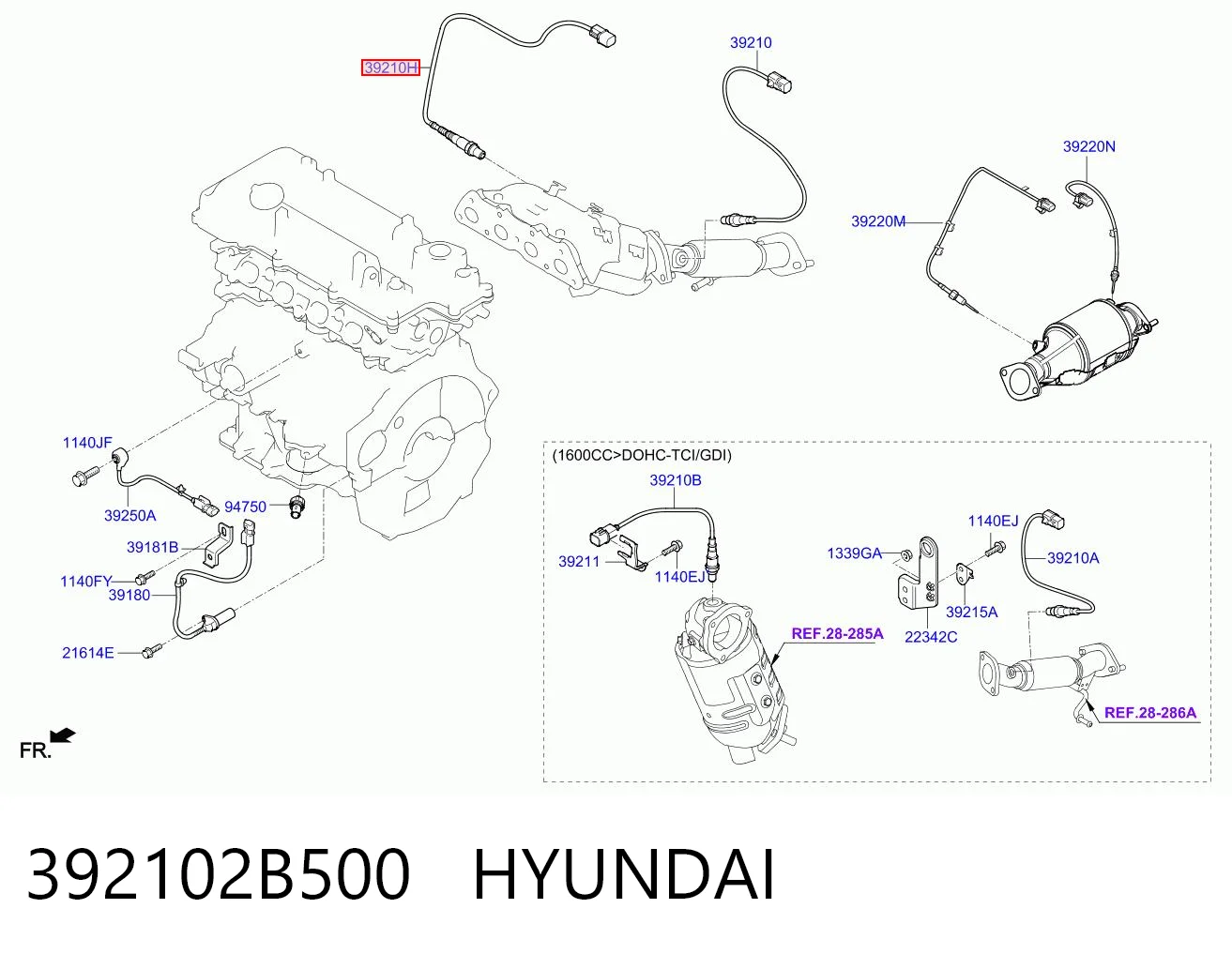 392102B500 Hyundai/Kia Sonda lambda, sensor de oxigênio até o catalisador