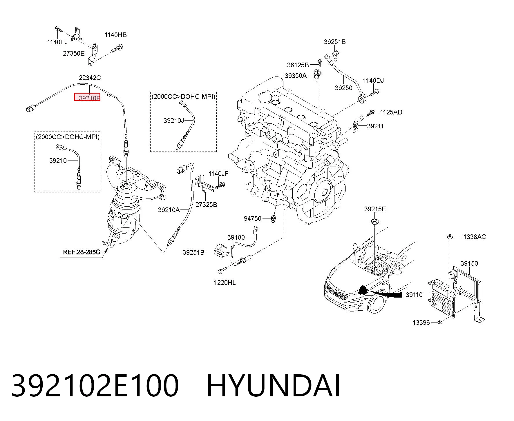 392102E100 Hyundai/Kia Sonda lambda, sensor de oxigênio até o catalisador