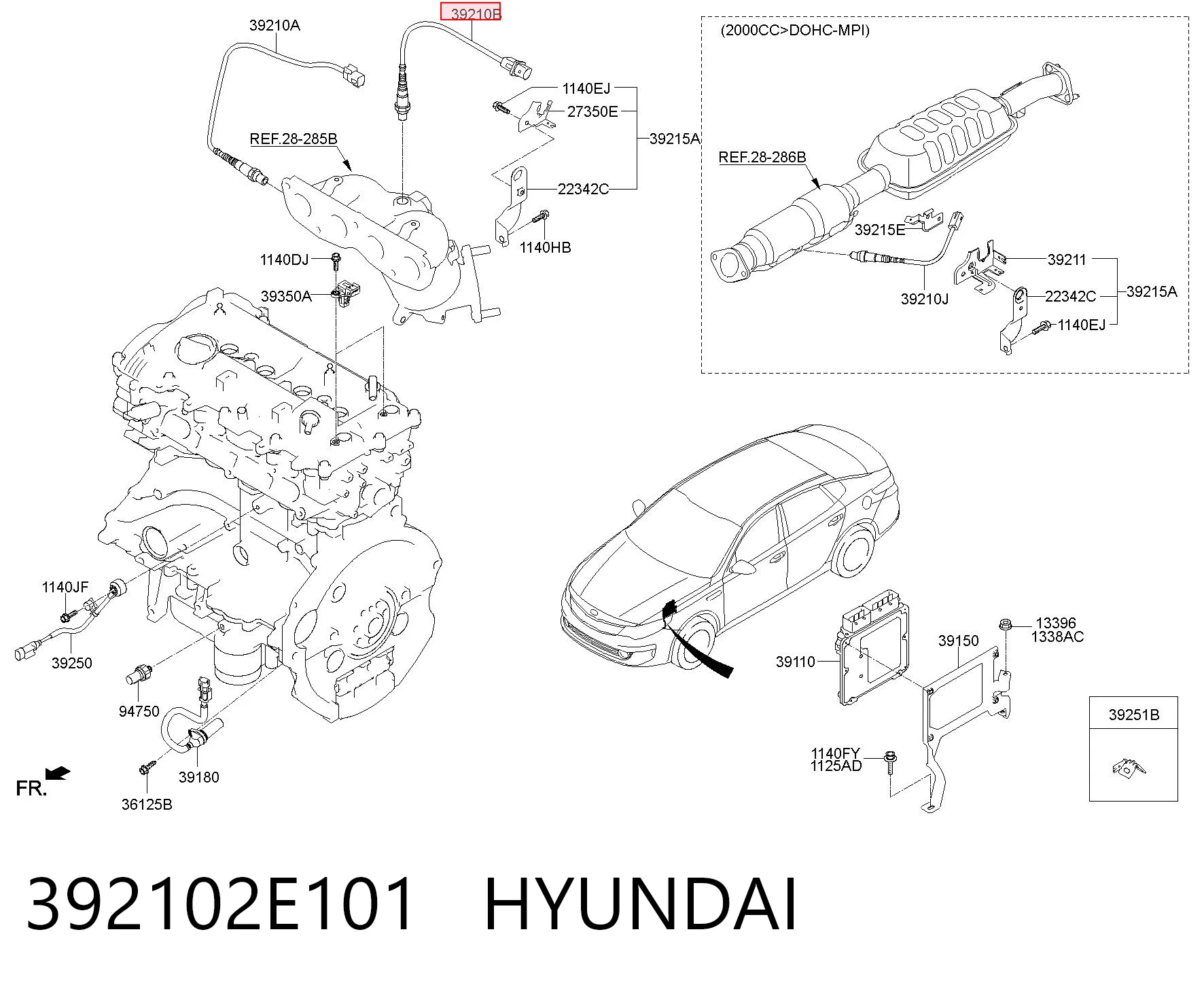 392102E101 Hyundai/Kia Sonda lambda, sensor de oxigênio até o catalisador
