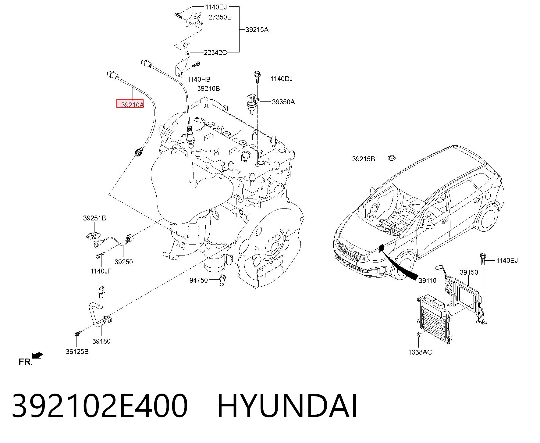 392102E400 Hyundai/Kia Sonda lambda, sensor de oxigênio depois de catalisador