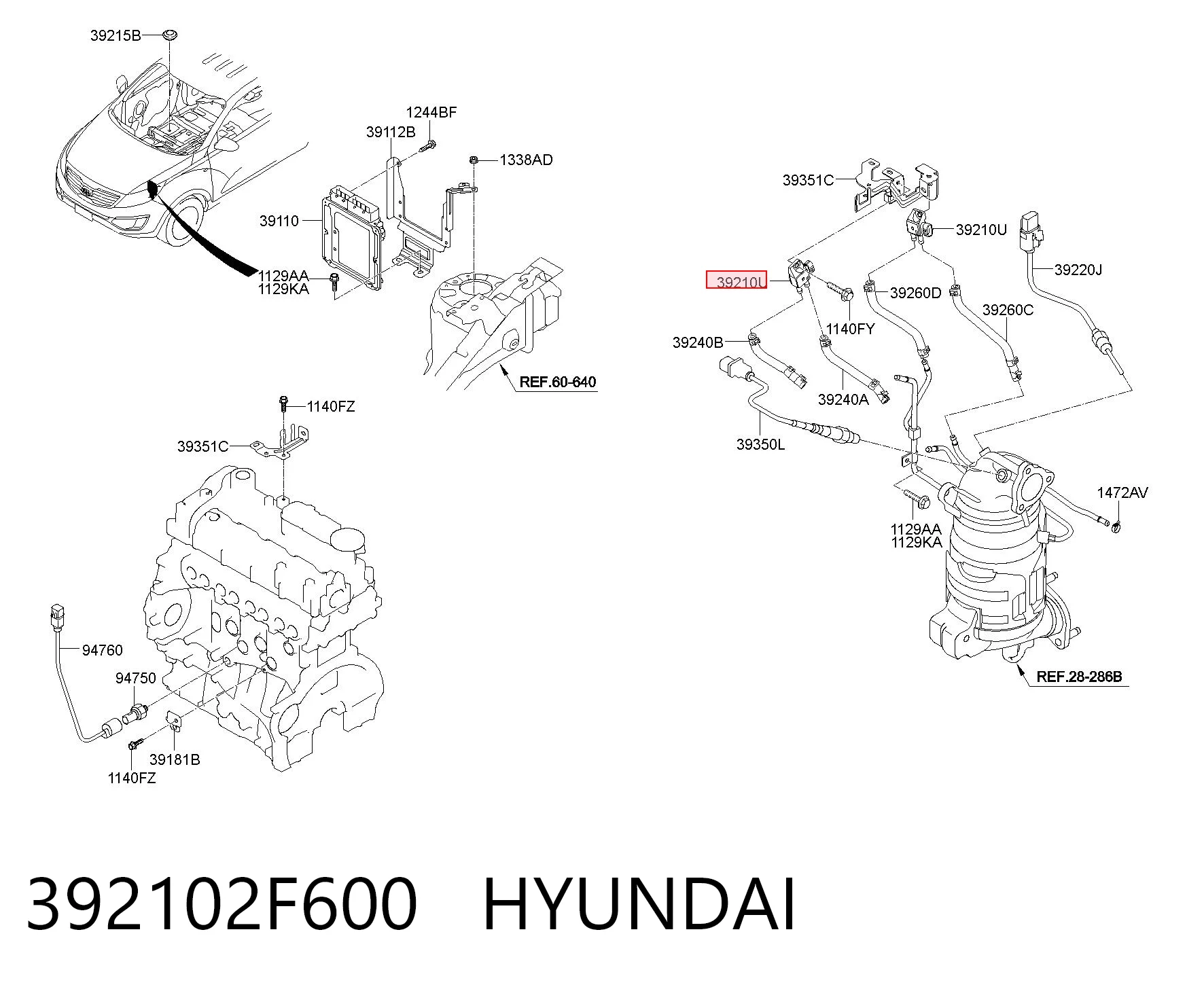 392102F600 Hyundai/Kia Sensor de pressão dos gases de escape