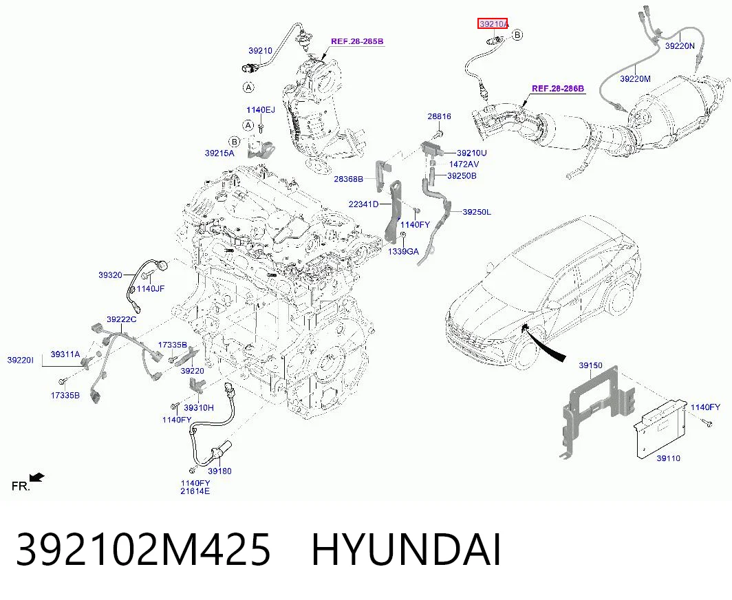 392102M425 Hyundai/Kia Sonda lambda, sensor de oxigênio depois de catalisador