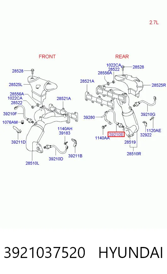 3921037520 Hyundai/Kia Sonda lambda, sensor direito de oxigênio depois de catalisador