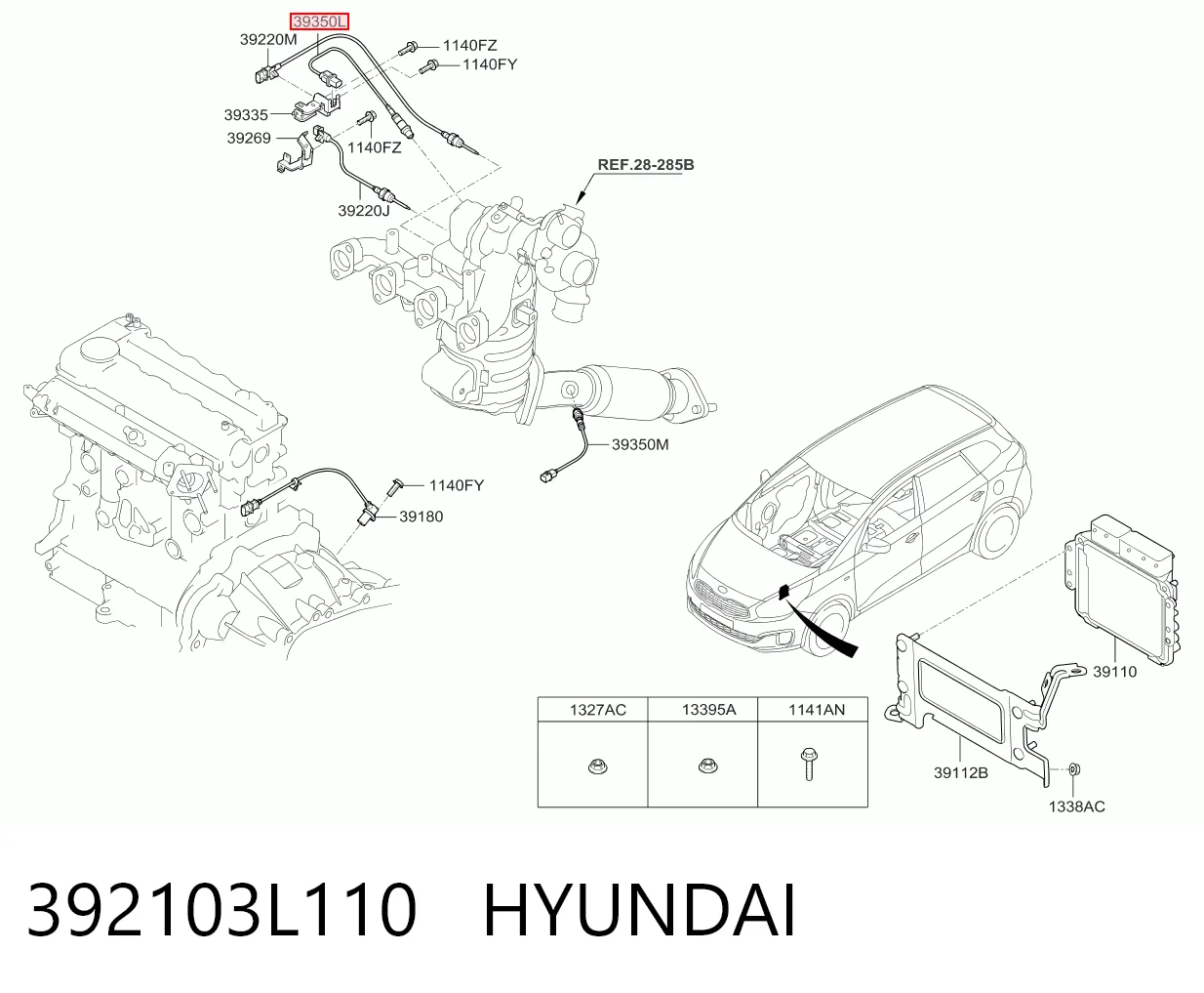 392103L110 Hyundai/Kia Sonda lambda, sensor de oxigênio até o catalisador