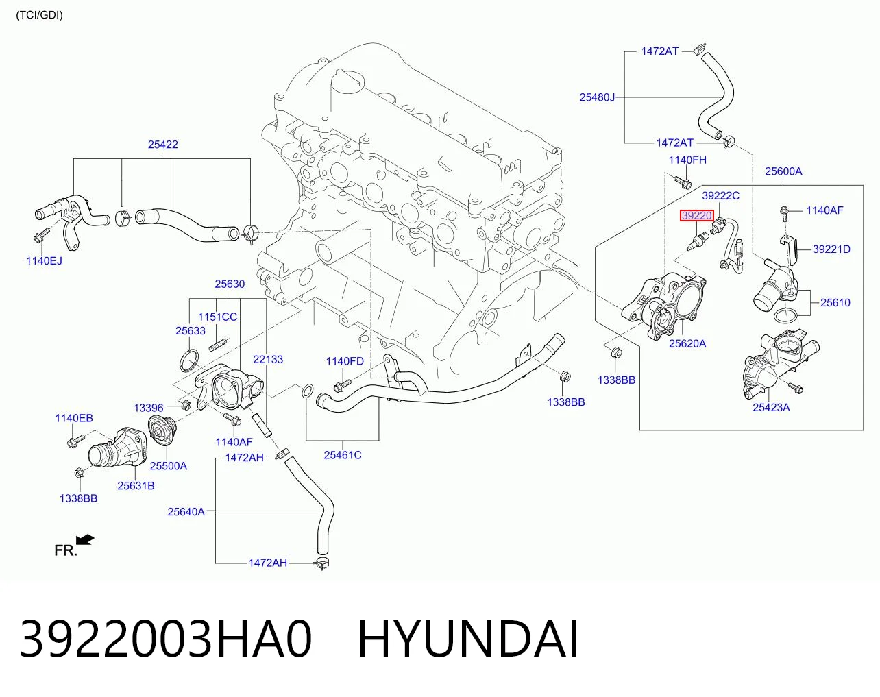 Sensor de temperatura do fluido de esfriamento KIA Sorento IV MQ4, MQ4A