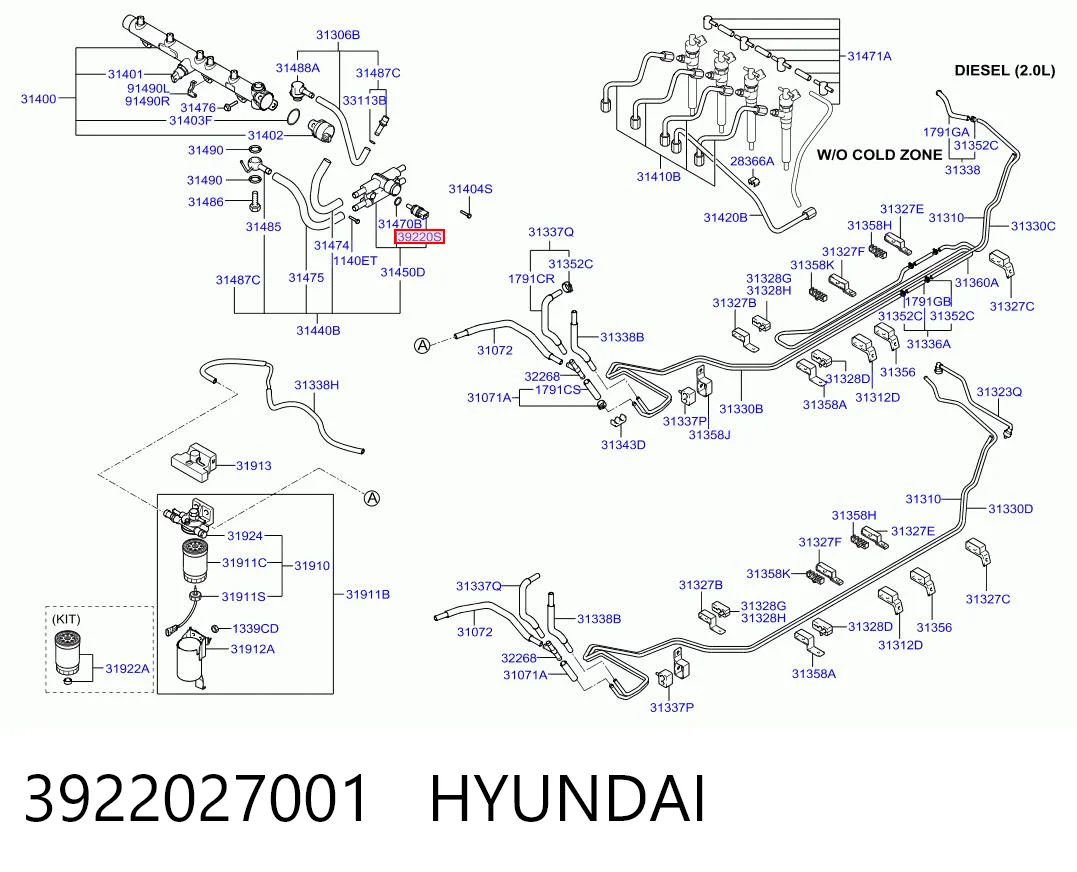 3922027001 Hyundai/Kia Sensor de temperatura de combustível