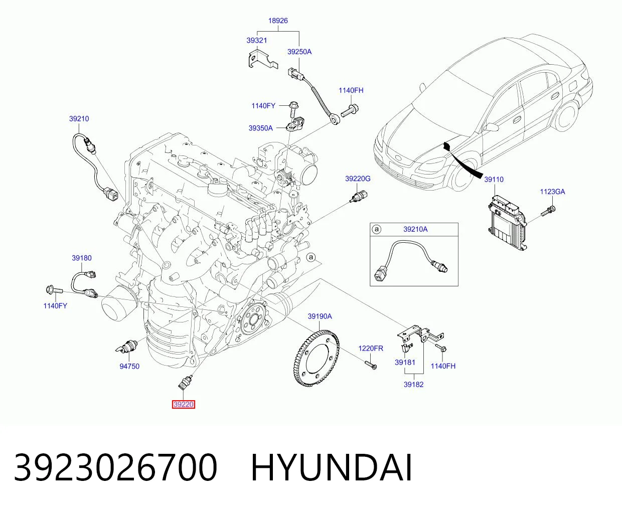 3923026700 Hyundai/Kia Sensor de temperatura do fluido de esfriamento