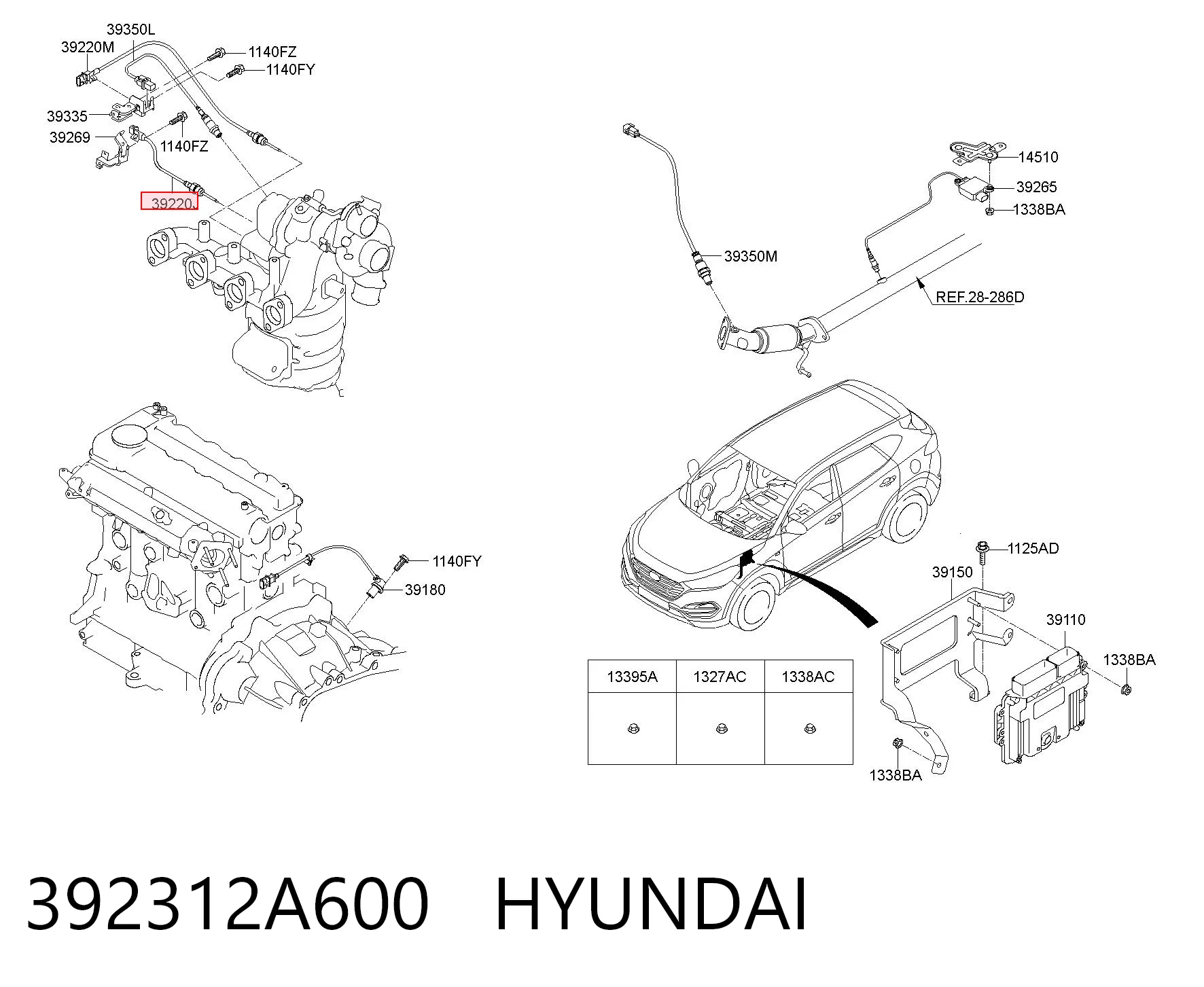 392312A600 Hyundai/Kia Sensor de temperatura dos gases de escape (GE), antes de turbina