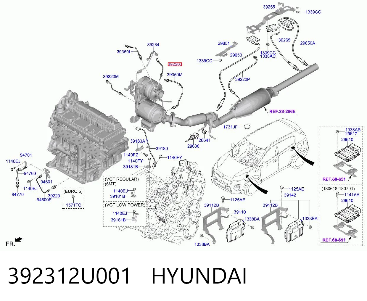 392312U001 Hyundai/Kia Sensor de temperatura dos gases de escape (GE), no catalisador