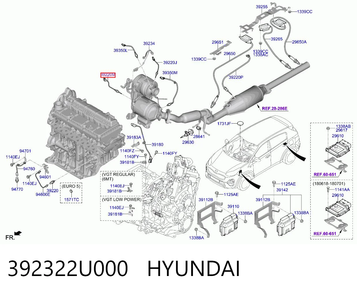 392322U000 Hyundai/Kia Sensor de temperatura dos gases de escape (GE), antes de filtro de partículas diesel