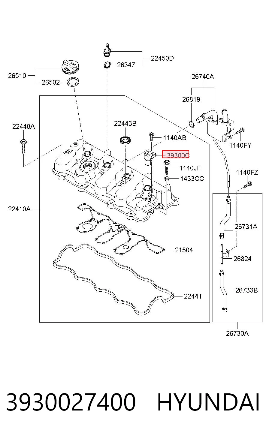 3930027400 Hyundai/Kia Sensor de posição da árvore distribuidora