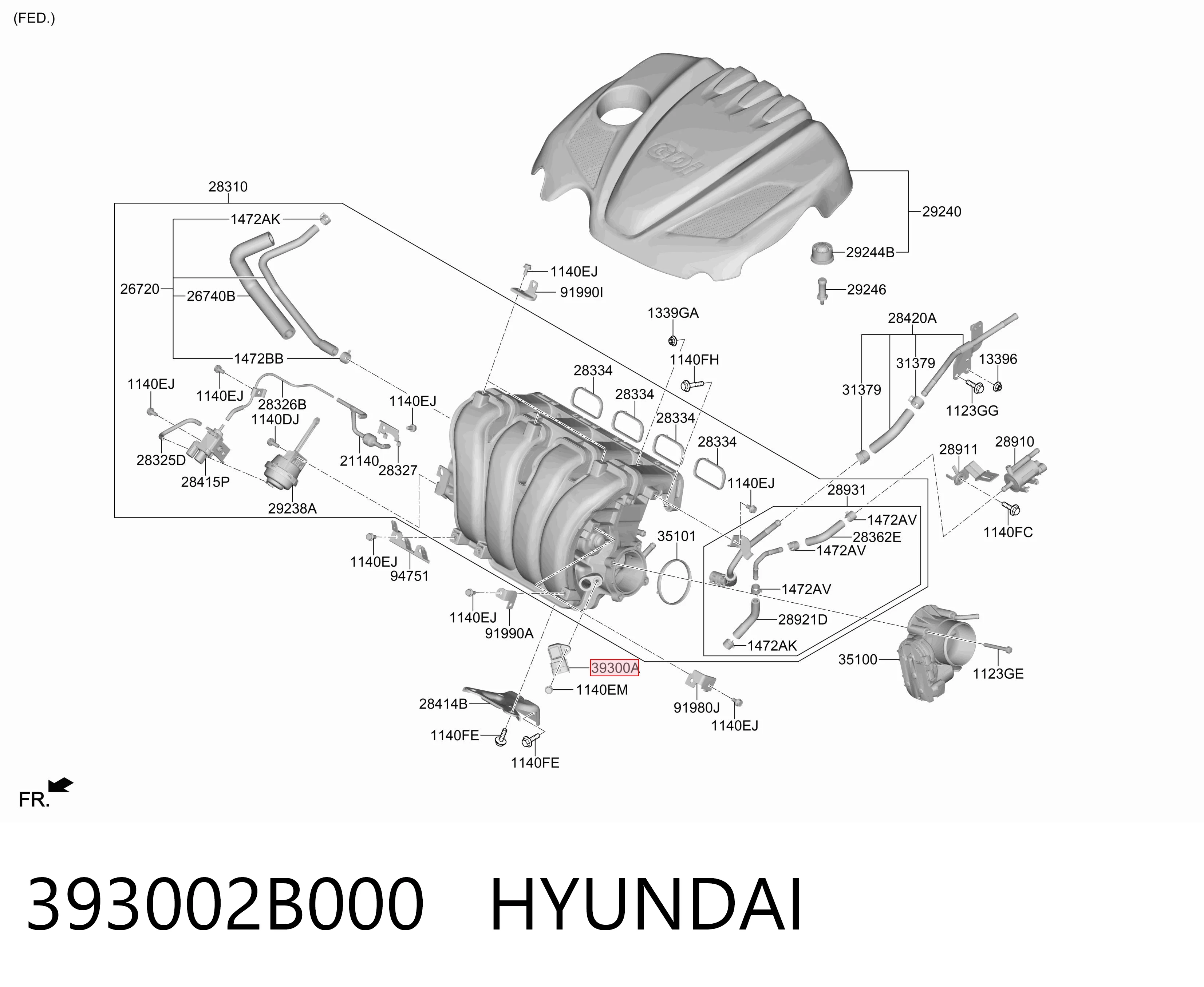393002B000 Hyundai/Kia Sensor de pressão no coletor de admissão, MAP