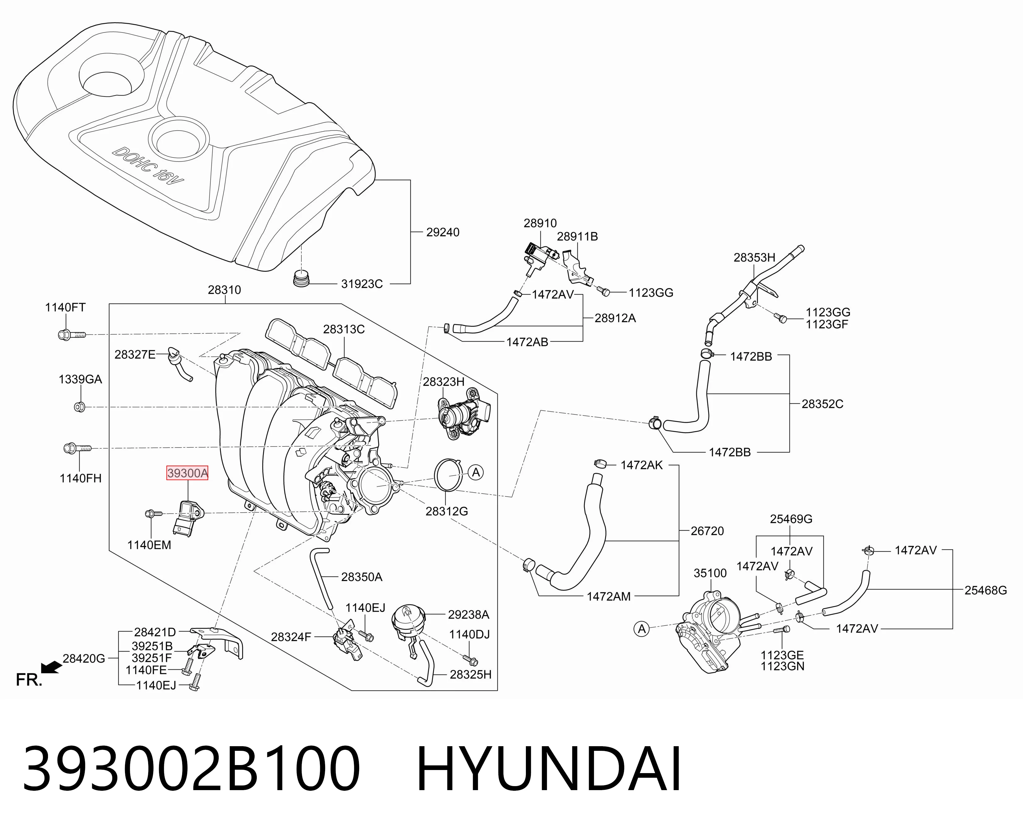 393002B100 Hyundai/Kia Sensor de pressão no coletor de admissão, MAP