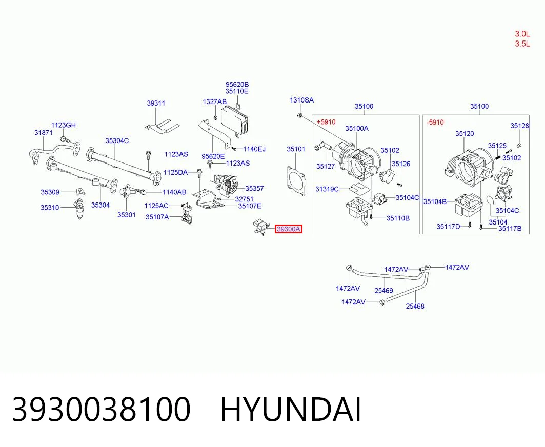 3930038100 Hyundai/Kia Sensor de pressão no coletor de admissão, MAP