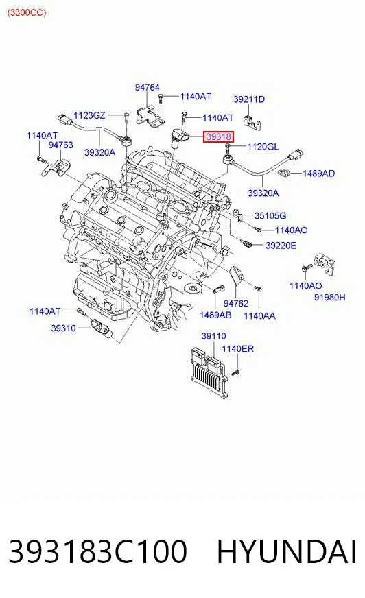 393183C100 Hyundai/Kia Sensor de posição da árvore distribuidora