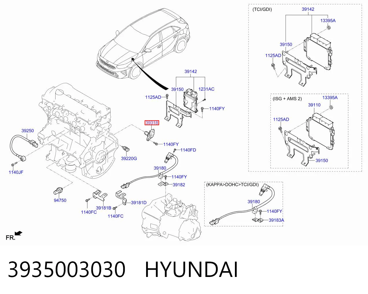 3935003030 Hyundai/Kia Sensor de posição da árvore distribuidora