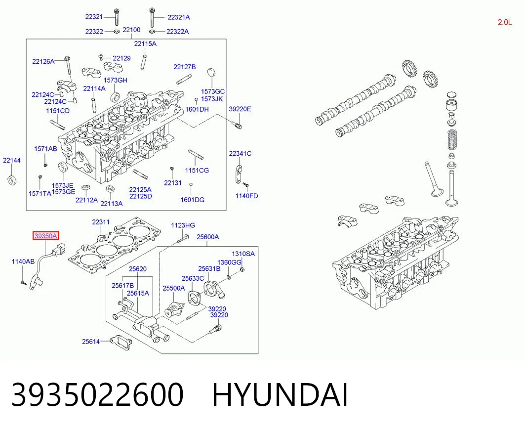 3935022600 Hyundai/Kia Sensor de posição da árvore distribuidora