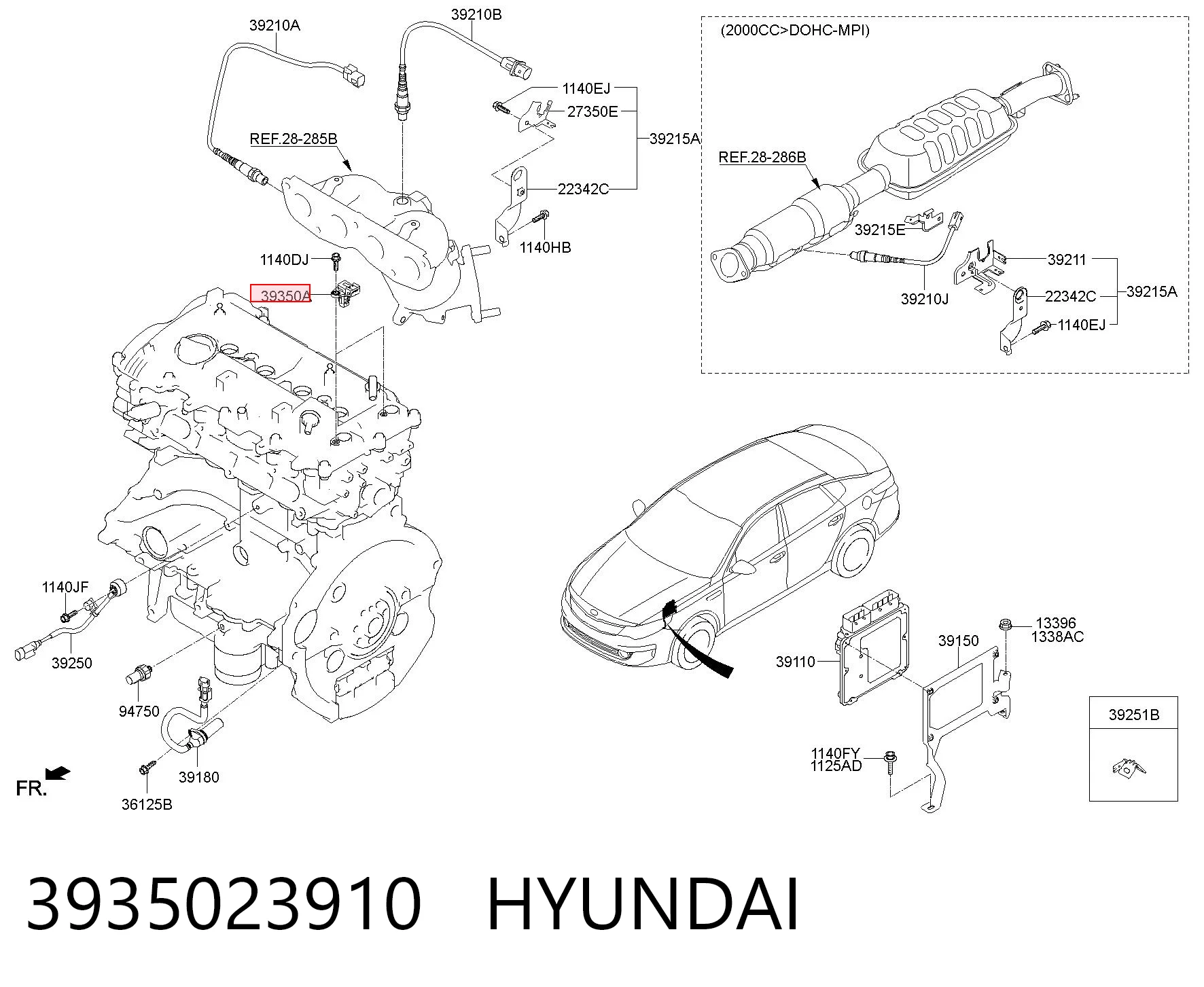3935023910 Hyundai/Kia Sensor de posição da árvore distribuidora