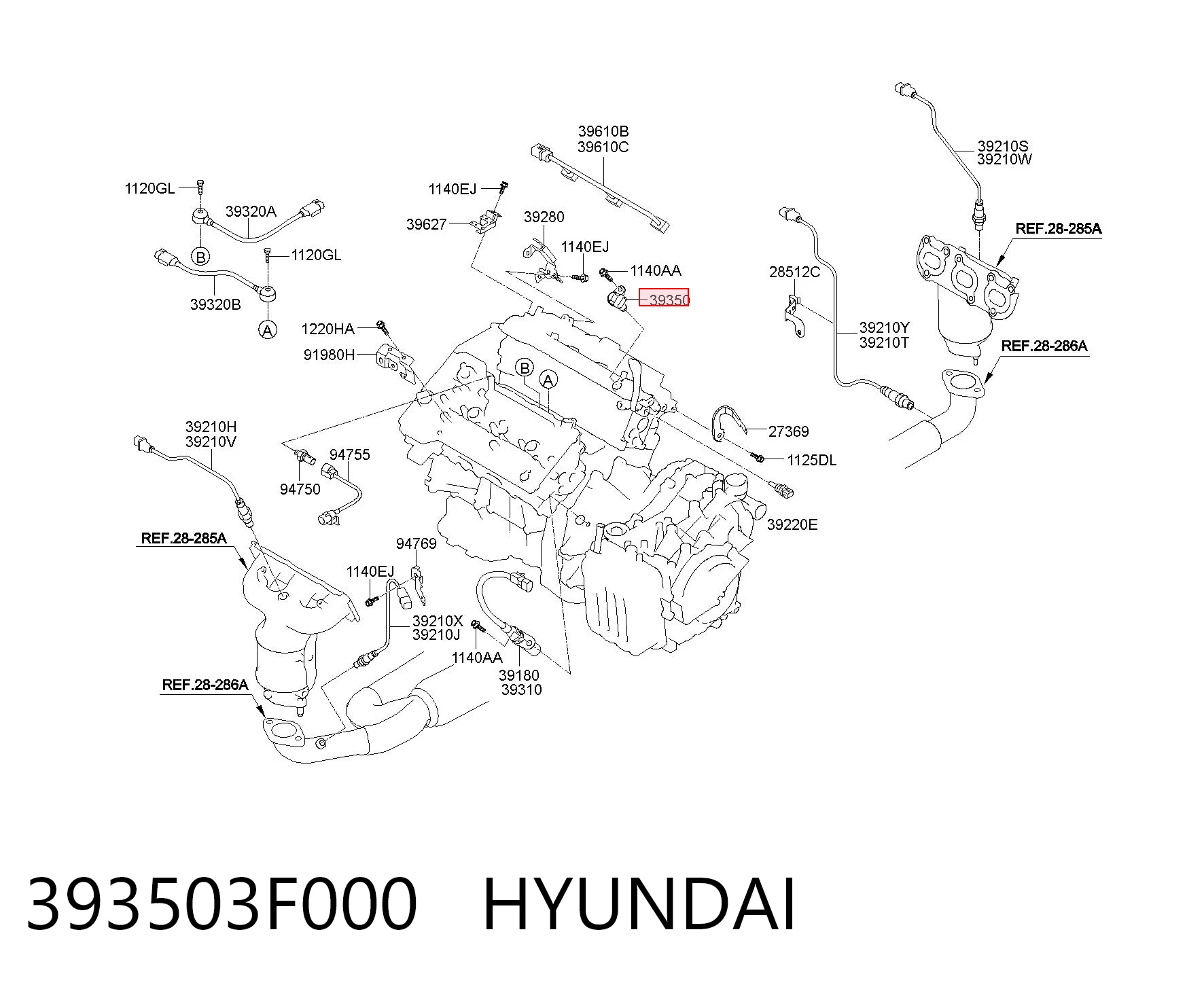 393503F000 Hyundai/Kia Sensor de posição da árvore distribuidora