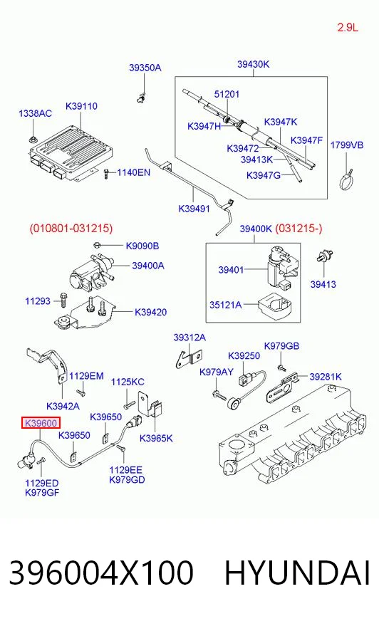 396004X100 Hyundai/Kia Sensor de posição (de revoluções) de cambota