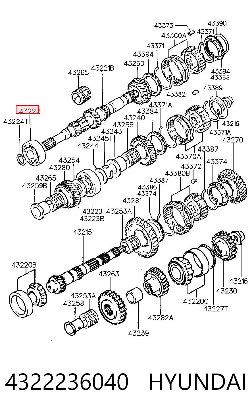  Rolamento da árvore primária da Caixa de Mudança Hyundai Accent I sedan (1994 - 2001) I