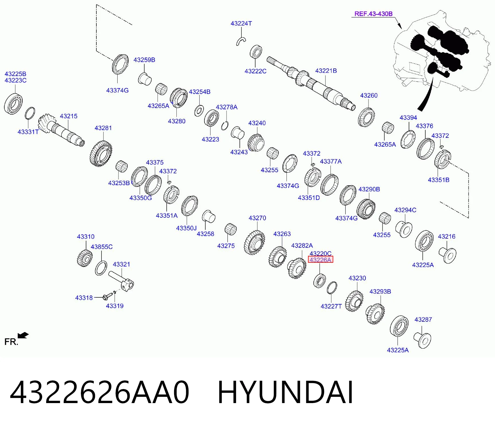 4322626AA0 Hyundai/Kia Rolamento da árvore primária da Caixa de Mudança