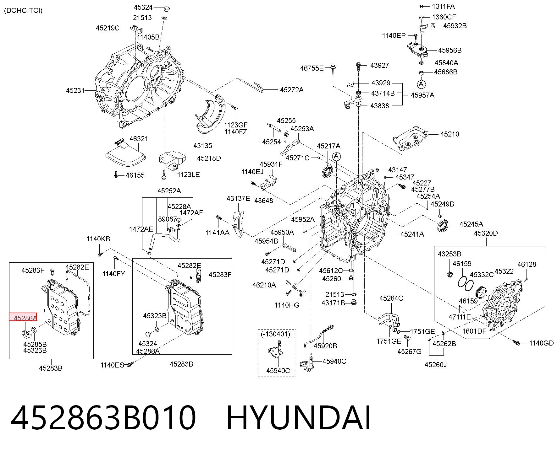 452863B010 Hyundai/Kia Tampão de panela da Caixa Automática de Mudança