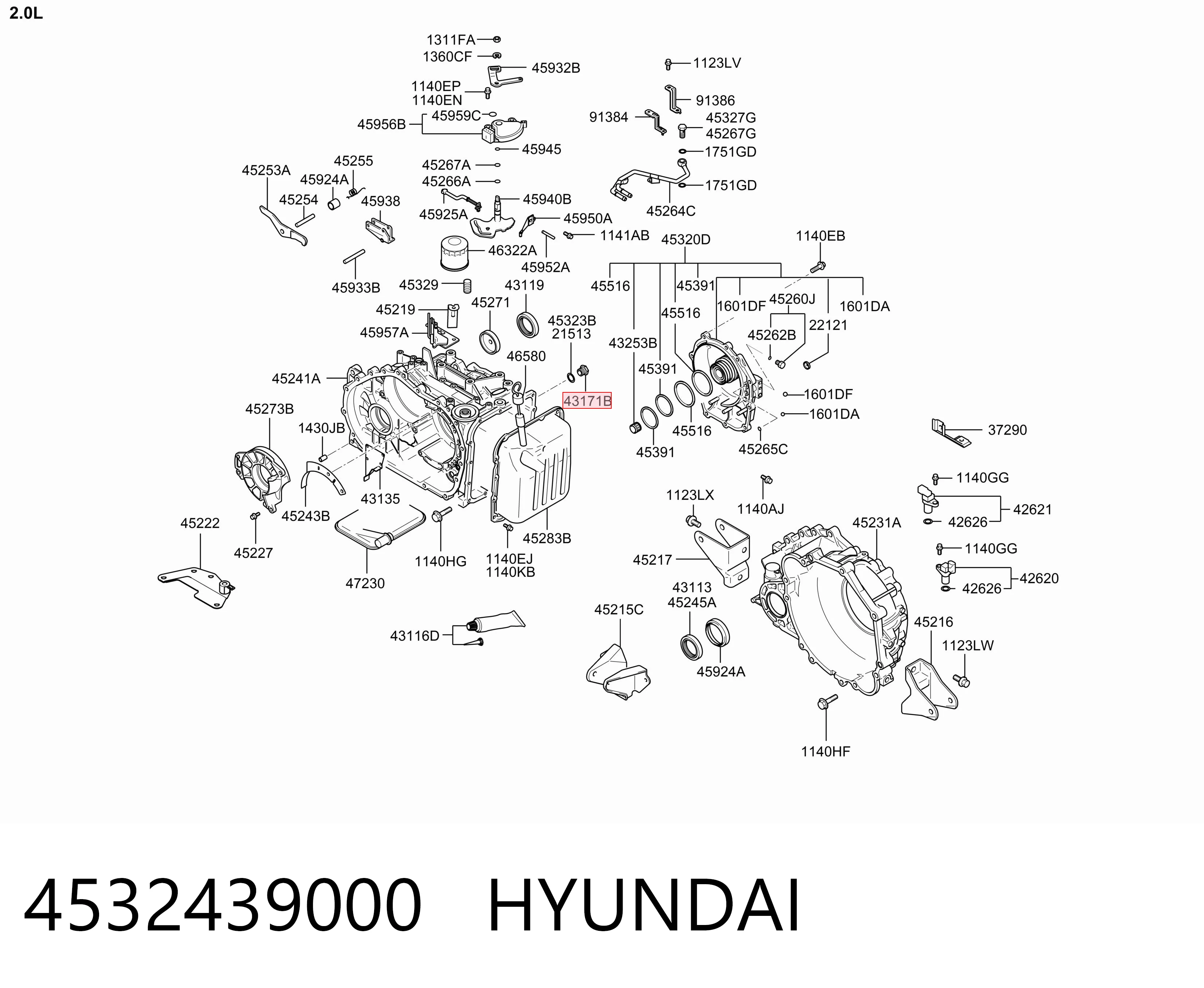 4532439000 Hyundai/Kia Tampão de panela da Caixa Automática de Mudança