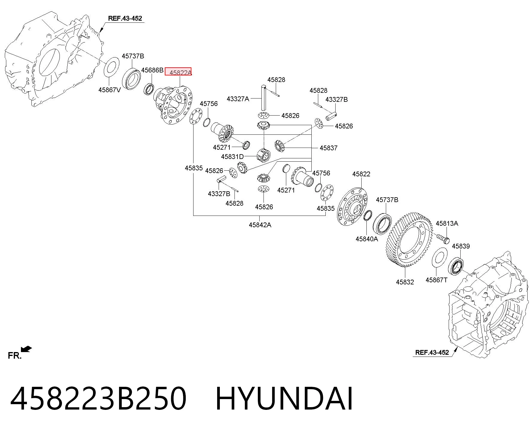 458223B250 Hyundai/Kia Caixa de diferencial do eixo dianteiro, de satélites