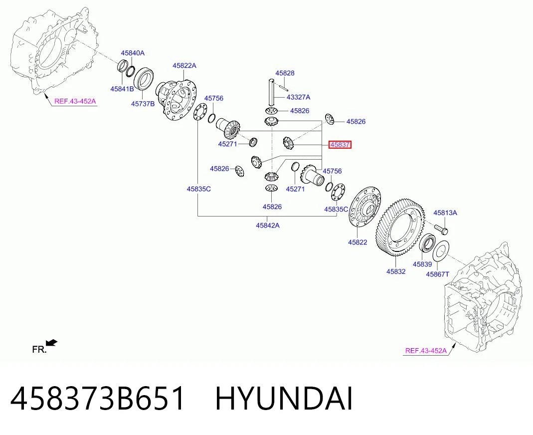 458373B651 Hyundai/Kia Roda dentada de diferencial