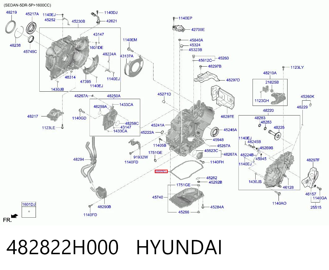 482822H000 Hyundai/Kia Vedante de panela da Caixa Automática de Mudança/Caixa Mecânica de Mudança