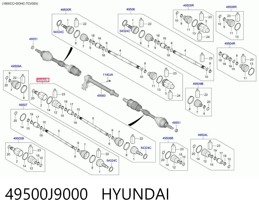  Junta homocinética externa dianteira Hyundai I30 hatchback (PD) (2016 - 2026) 